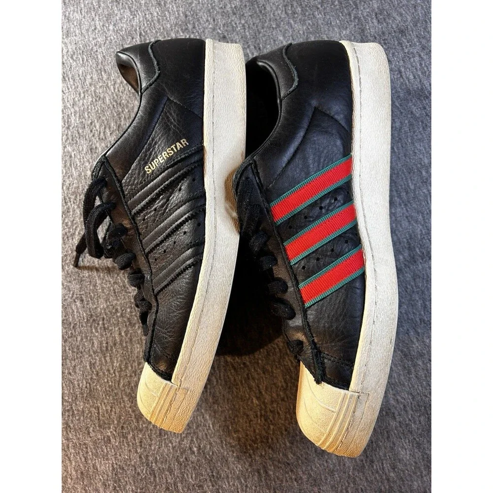 RARE 2017 VTG Adidas Originals Superstar 80s Core Black Red Green Stripes Sz 13